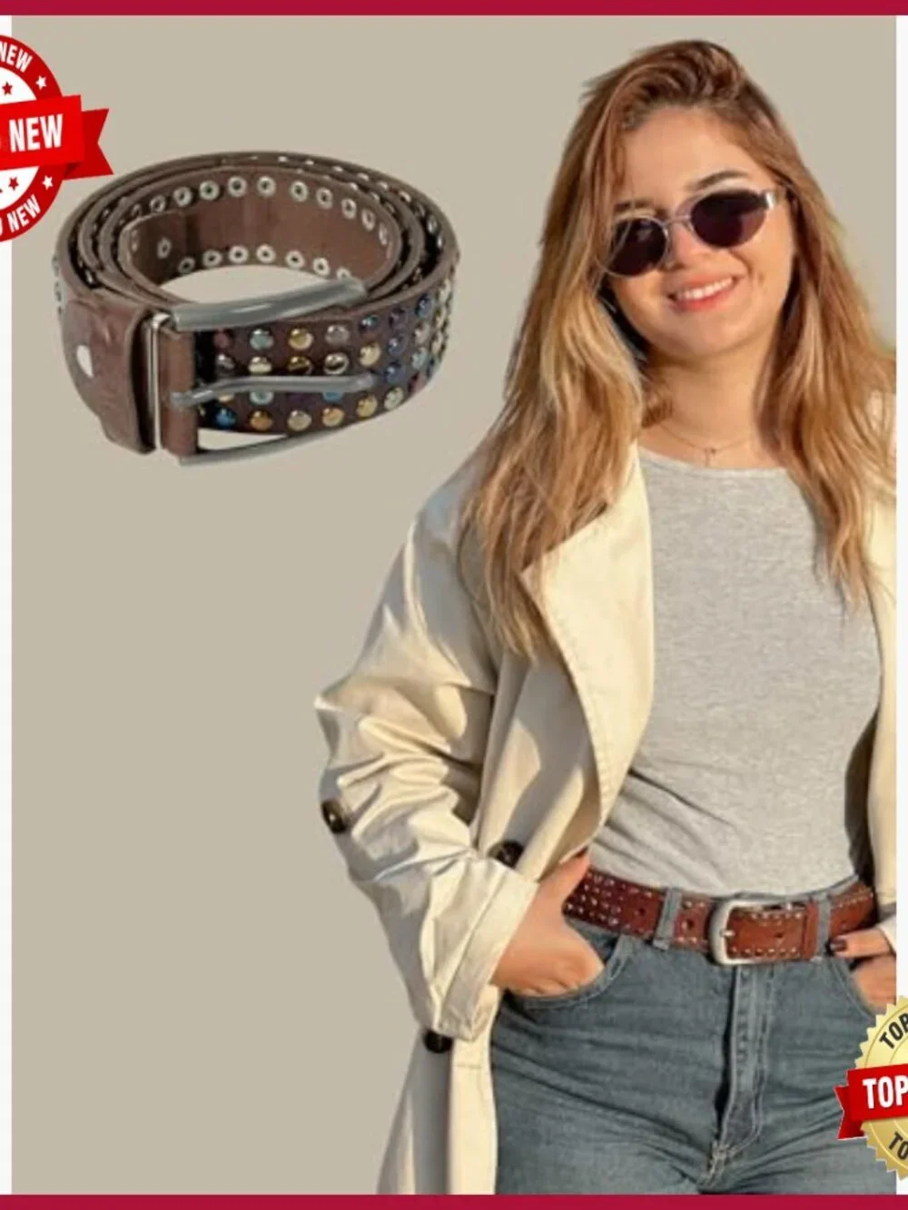 Studded Genuine Leather Belt – Adjustable Rock Style Unisex